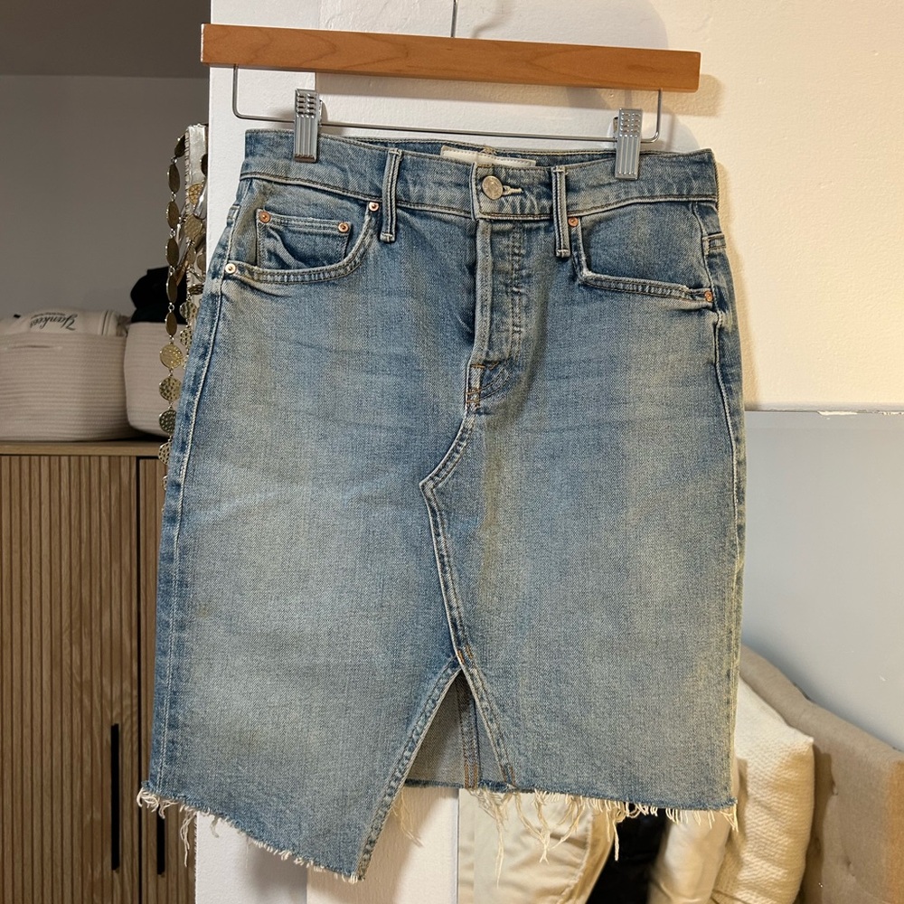 Mother Superior - Light Wash Denim Skirt with Front Slit